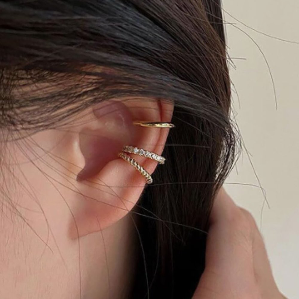 CUFF EARRINGS PAVE SET CZ 1/2 Gold plated